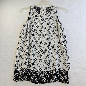Premise Studio Layered Split Back Top Womens Size S Black White Print Sleeveless